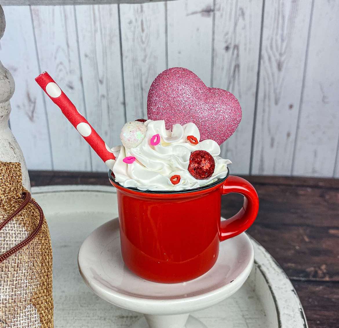 Faux Valentine’s Day Hot Cocoa Mug Décor