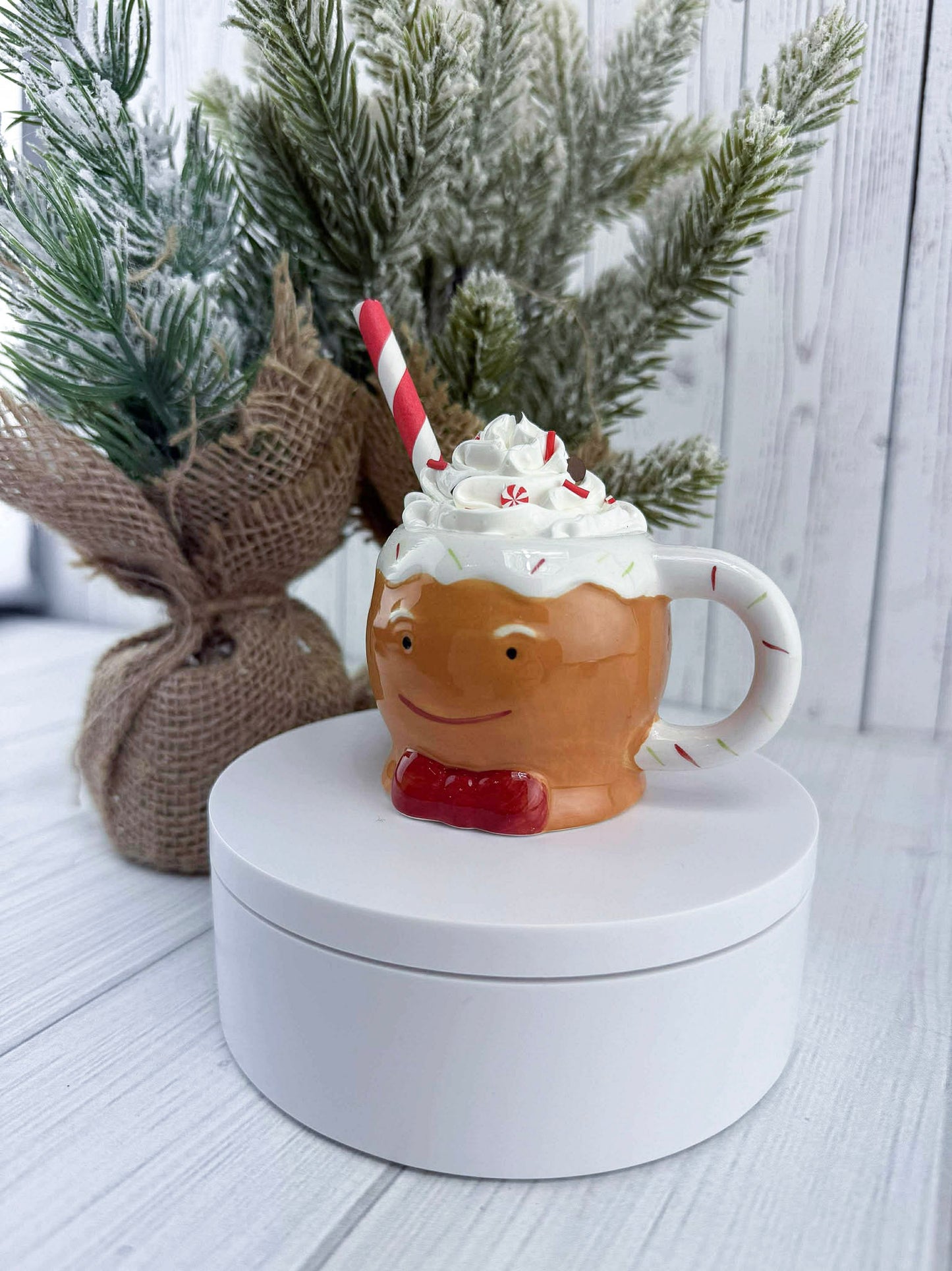 Gingerbread Holiday Mug Décor – Faux Whipped Cream & Peppermint Topper
