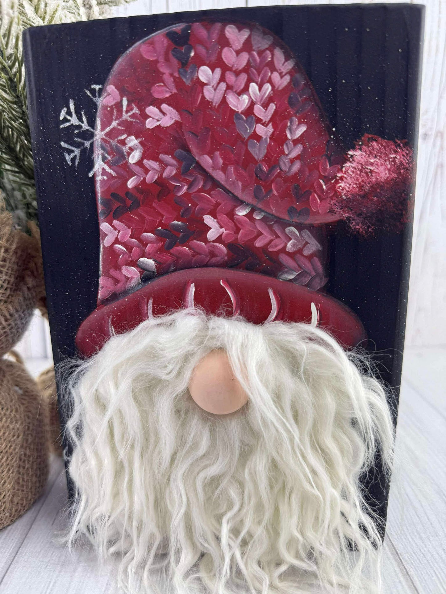 Hand-Painted Gnome Wood Block – Winter Shelf Sitter Décor
