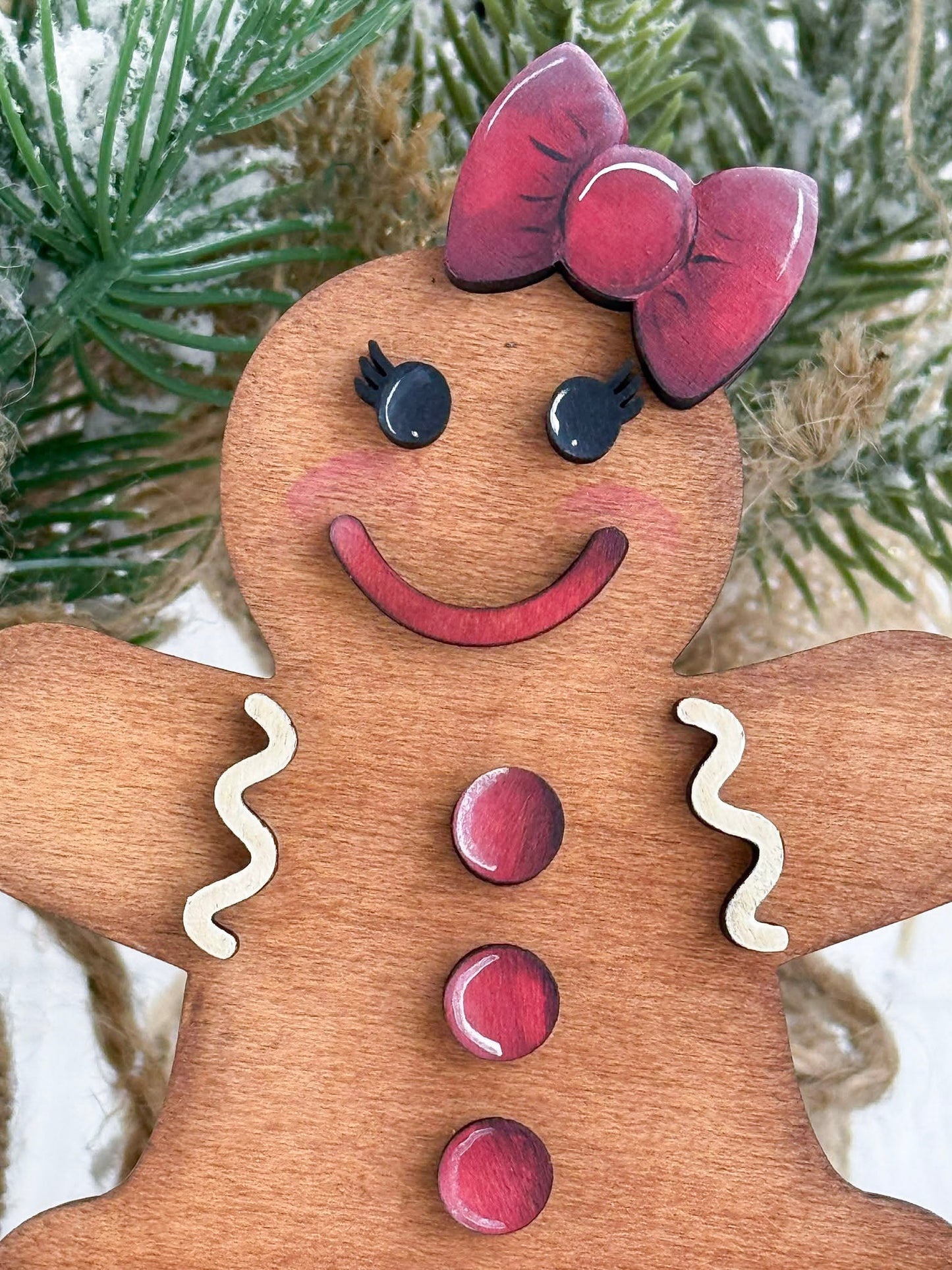 Gingerbread Girl Christmas Decor – 3D Wooden Holiday Shelf Sitter