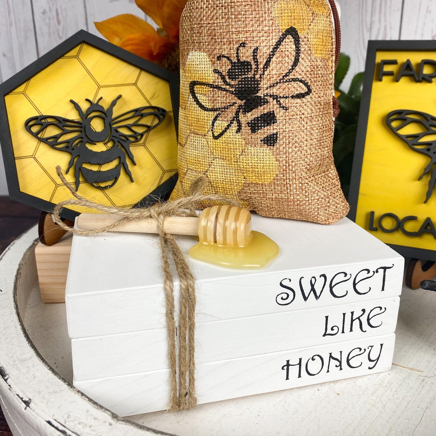 Sweet like honey faux book set with honey dipper