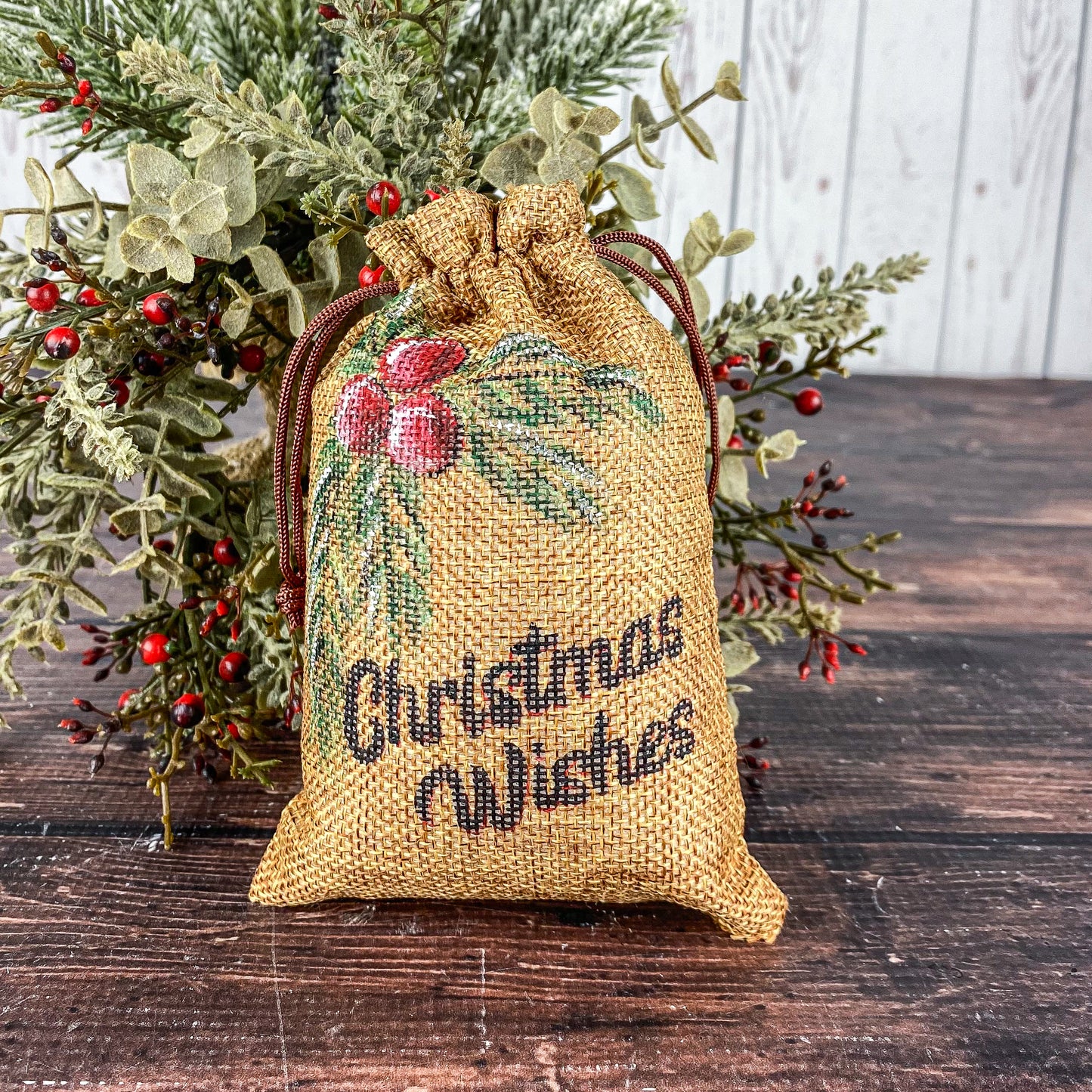 Christmas wishes burlap bag