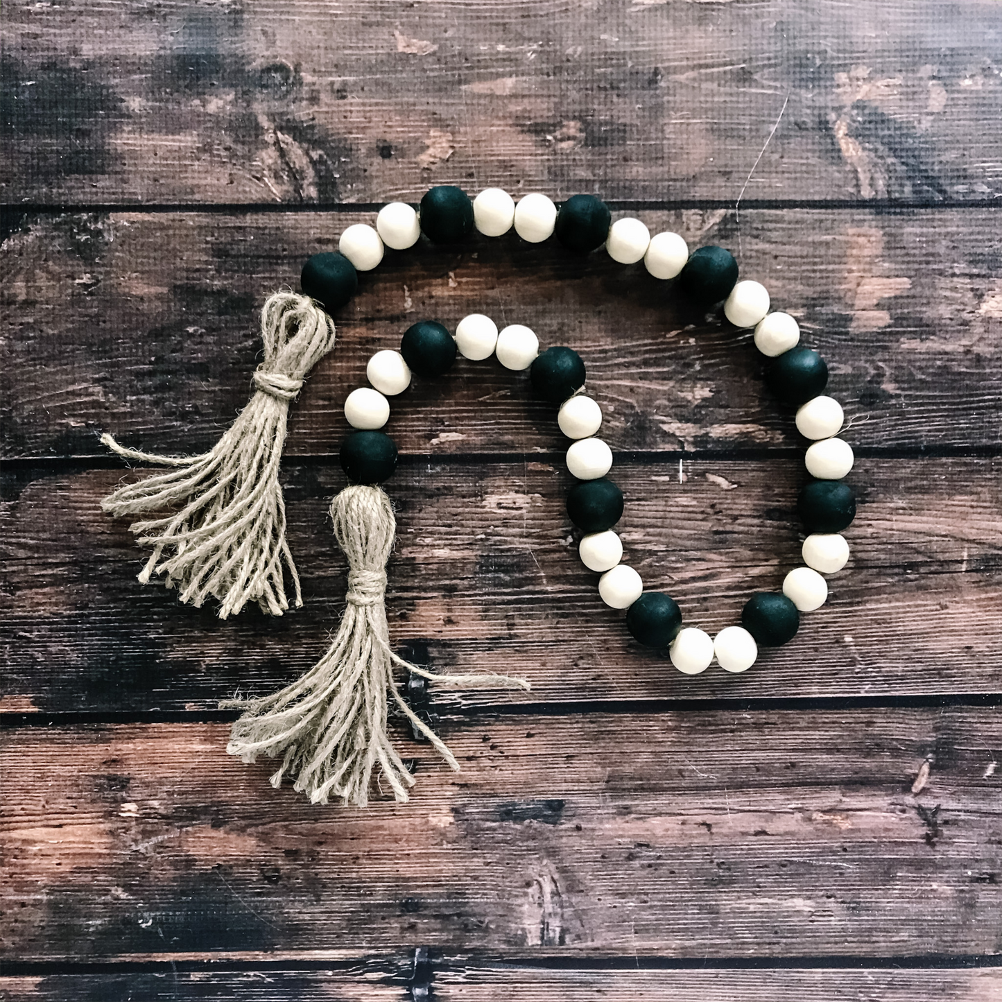 Black & Natural Wooden Bead Garland