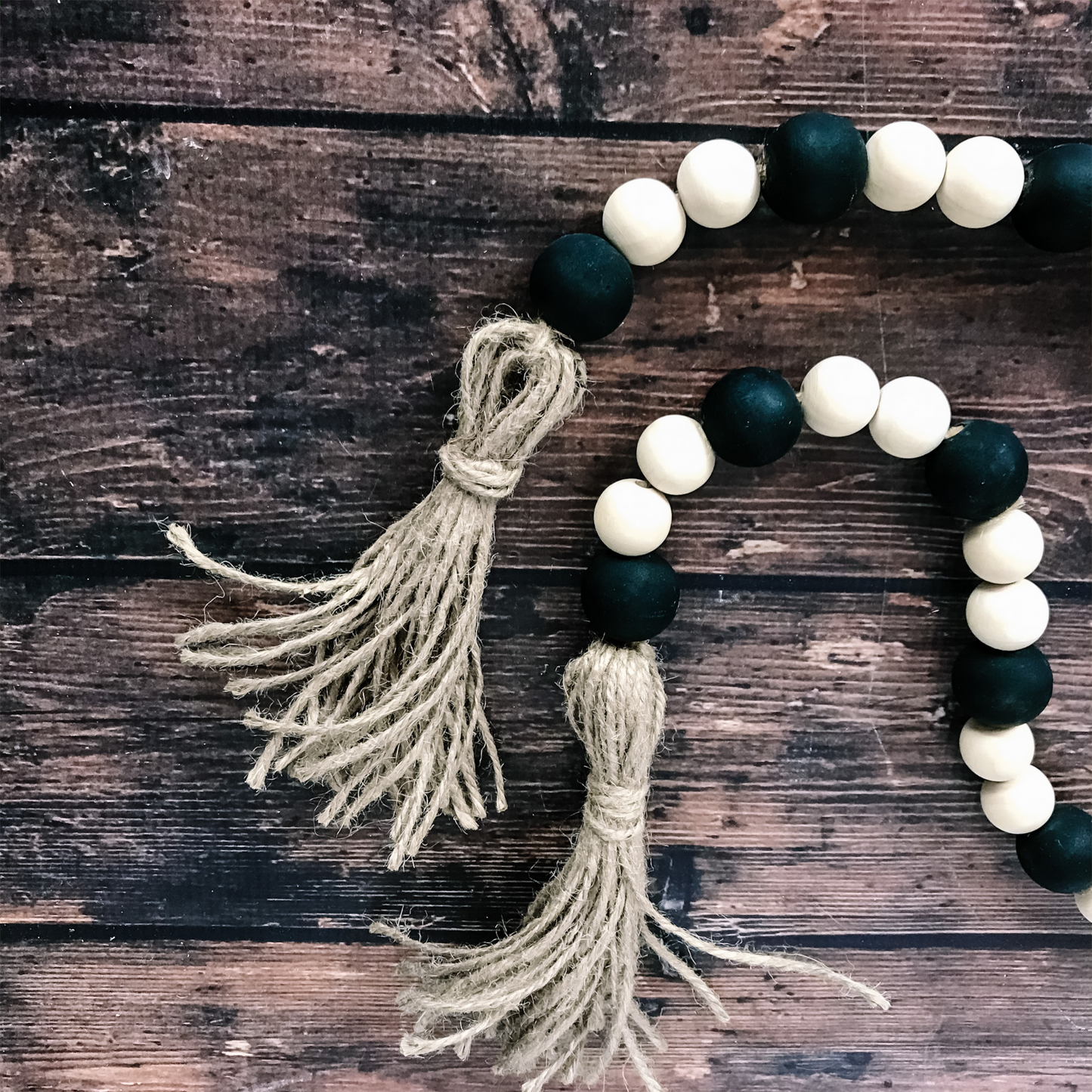 Black & Natural Wooden Bead Garland