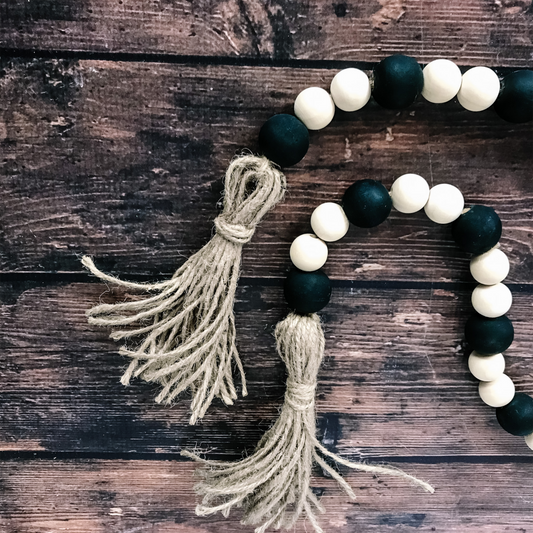Black & Natural Wooden Bead Garland