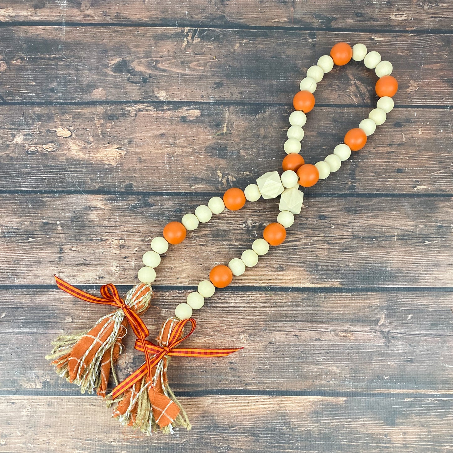 Fall Rag Wood Bead Garland with Tassels