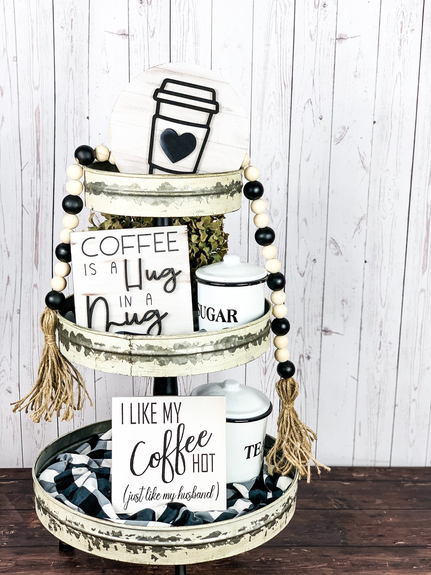 Coffee tiered tray decor - Coffee sign decor - Hug in a mug