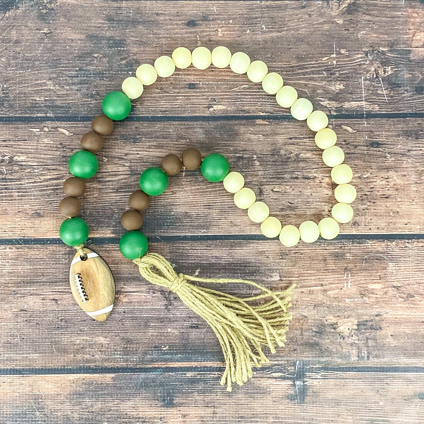 Farmhouse Football Wood Bead Garland, Fall Decor, Tiered Tray Decor, Football Decor, Tailgate Party, Beaded Garland, Garland with Tassel