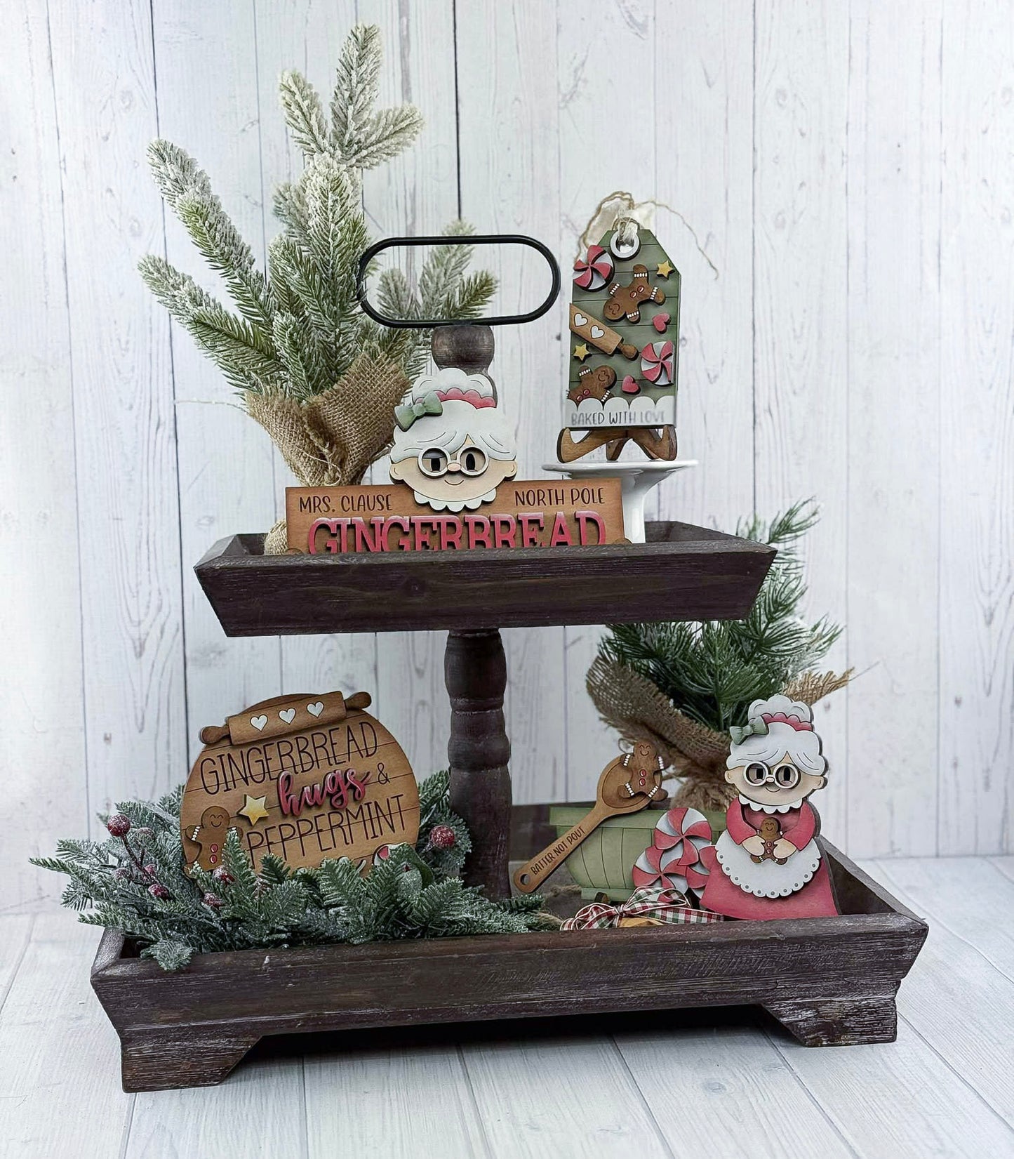 Mrs. Claus Gingerbread Cookie Co Tiered Tray Set