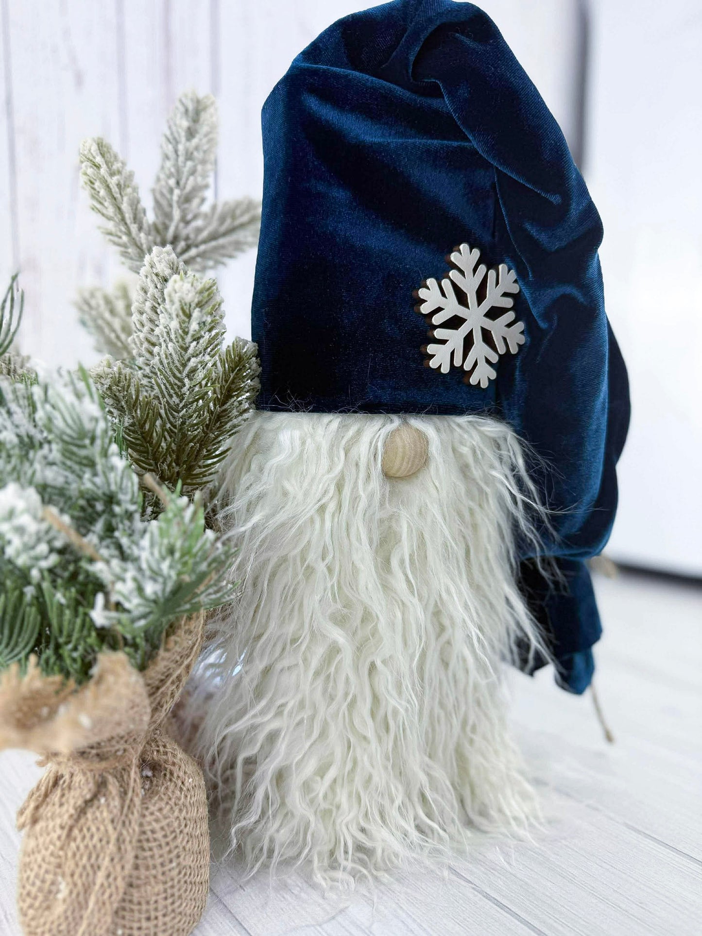 Sapphire Christmas Gnome - Rustic Holiday Shelf Sitter