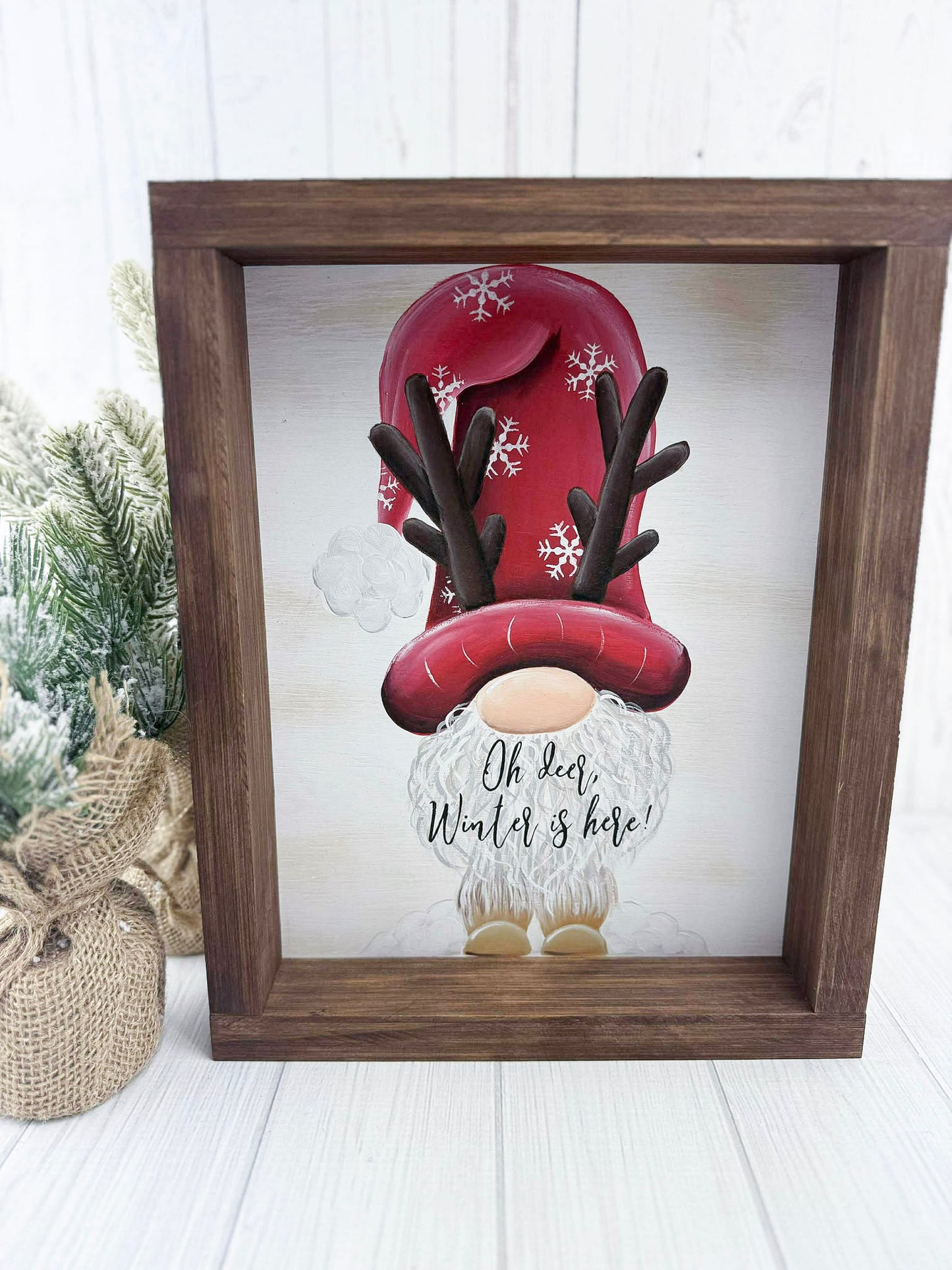 Oh Deer, Winter Is Here Framed Gnome Sign