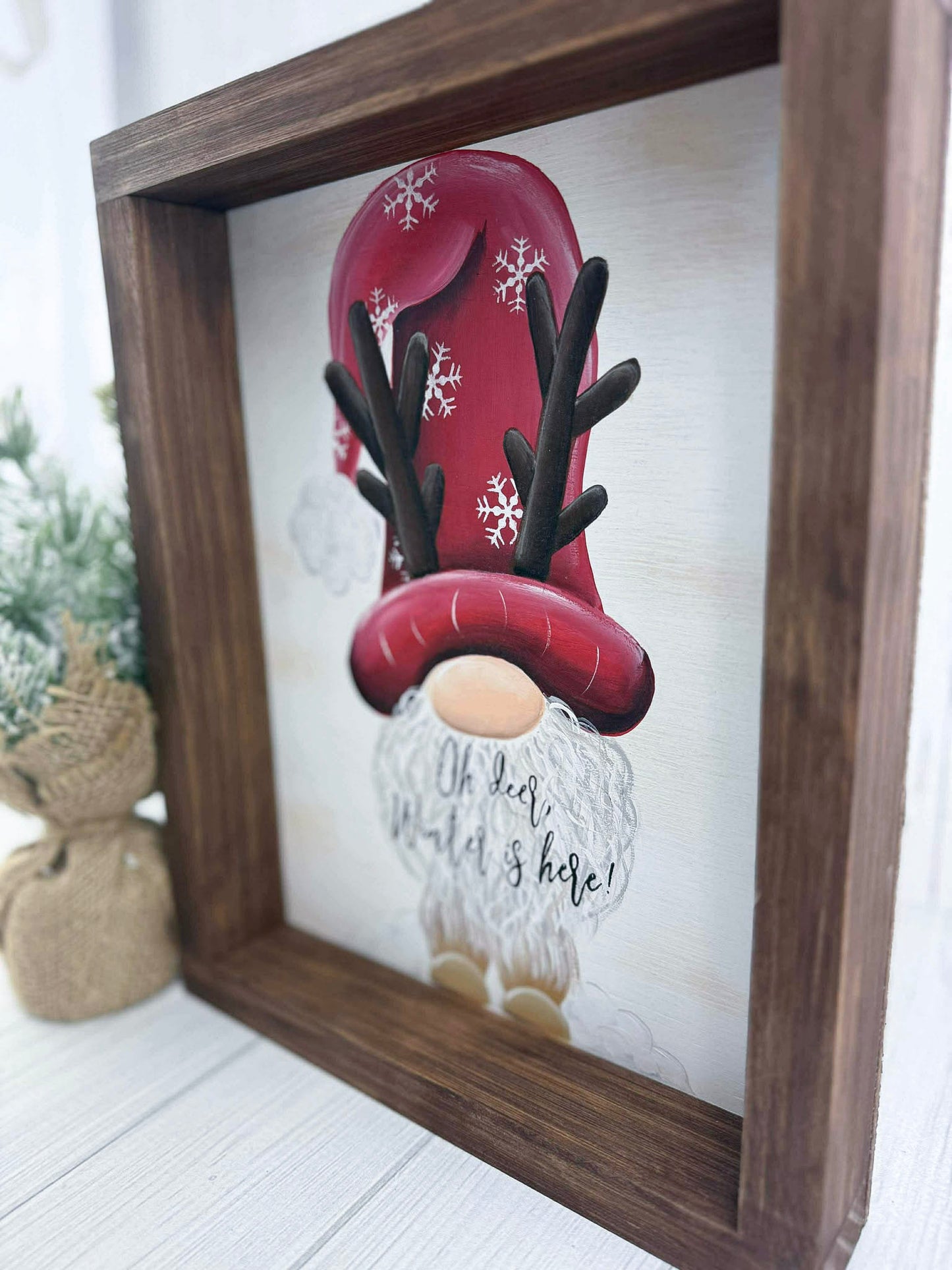 Oh Deer, Winter Is Here Framed Gnome Sign