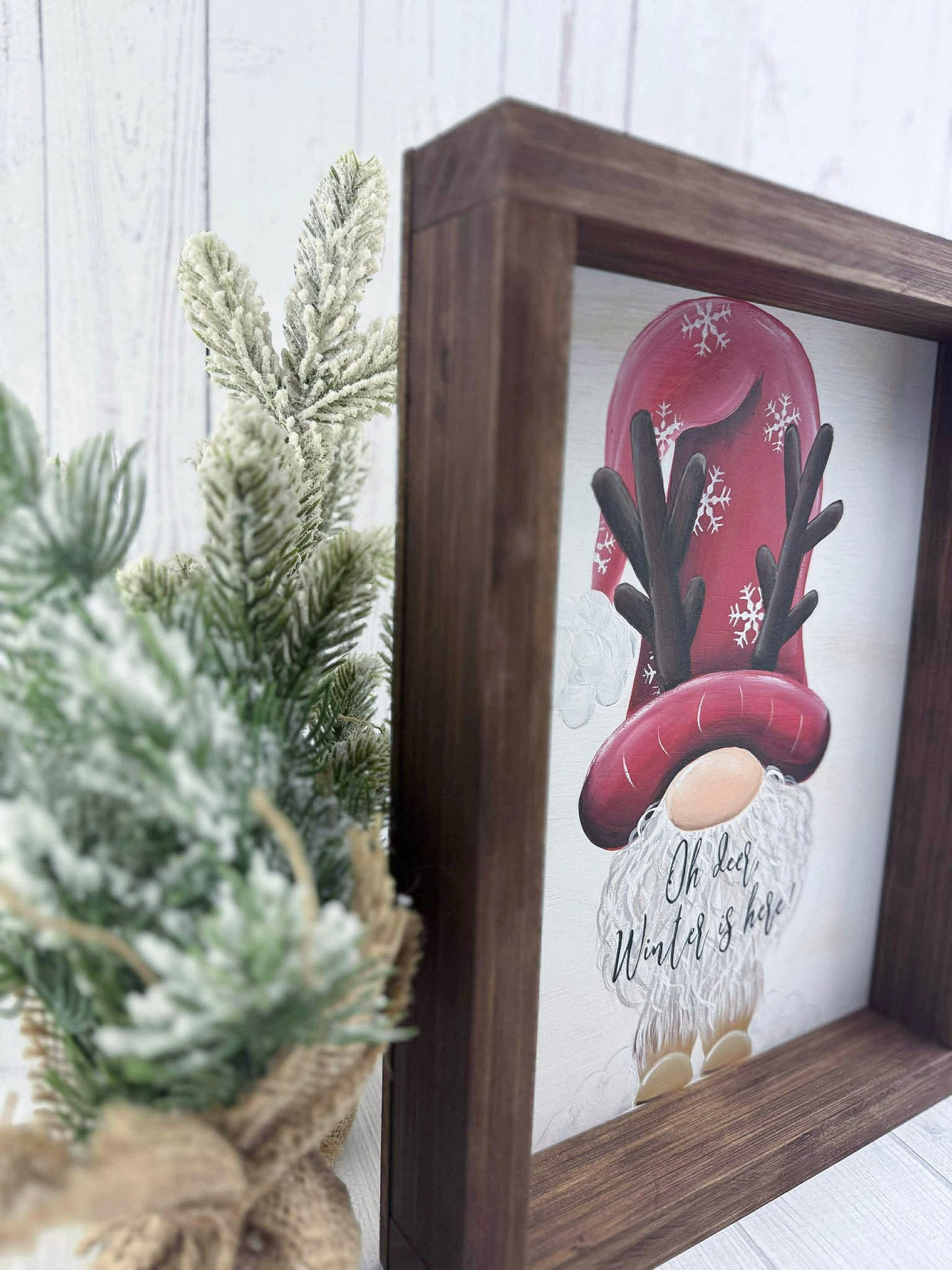 Oh Deer, Winter Is Here Framed Gnome Sign