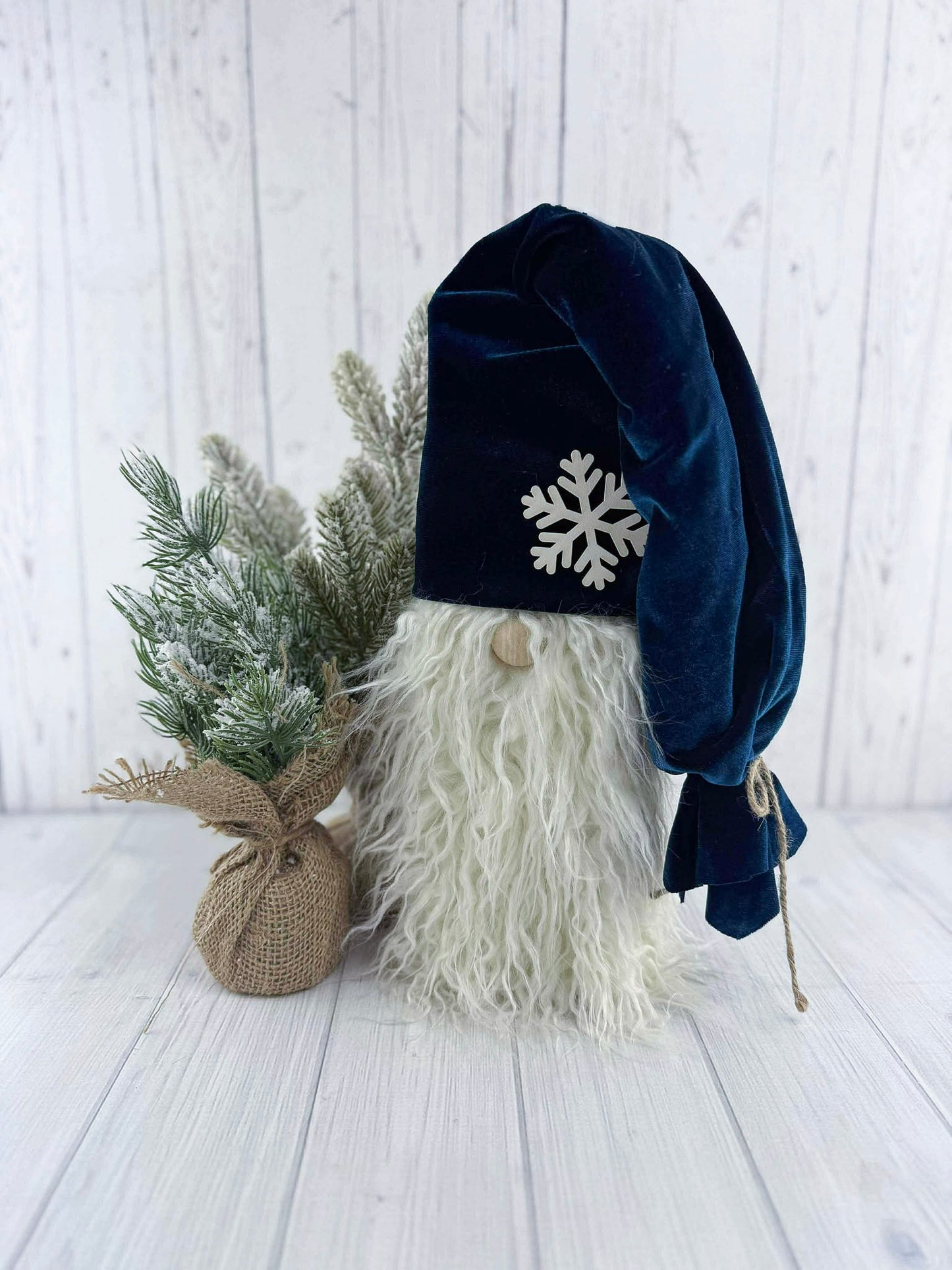 Sapphire Christmas Gnome - Rustic Holiday Shelf Sitter