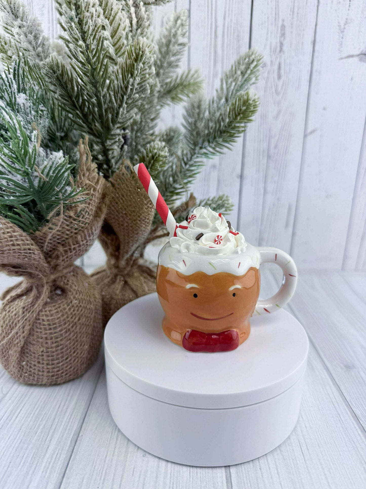 Gingerbread Holiday Mug Décor – Faux Whipped Cream & Peppermint Topper
