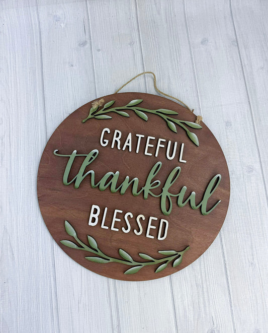 Grateful, Thankful Blessed Door Hanger