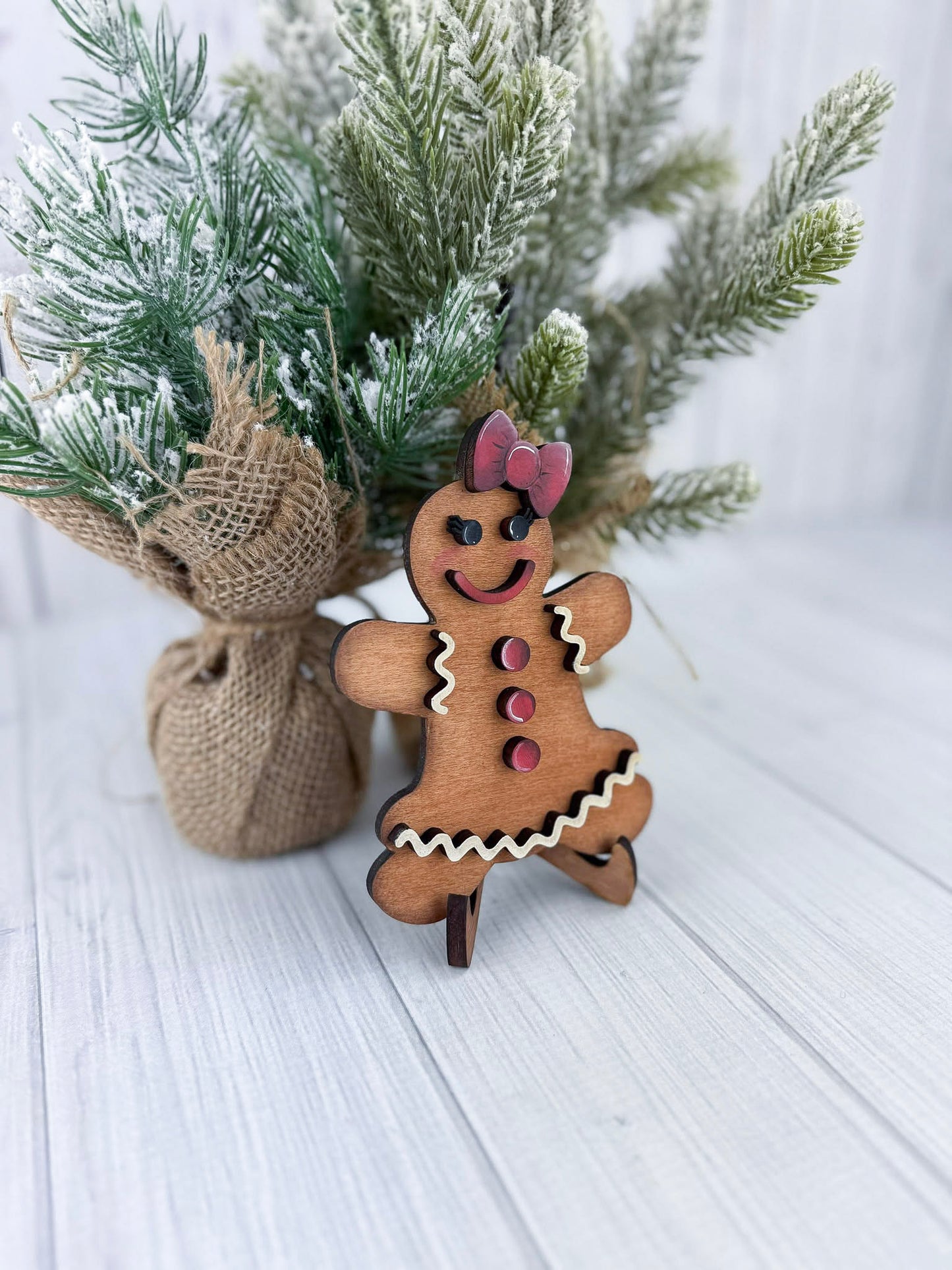 Gingerbread Girl Christmas Decor – 3D Wooden Holiday Shelf Sitter