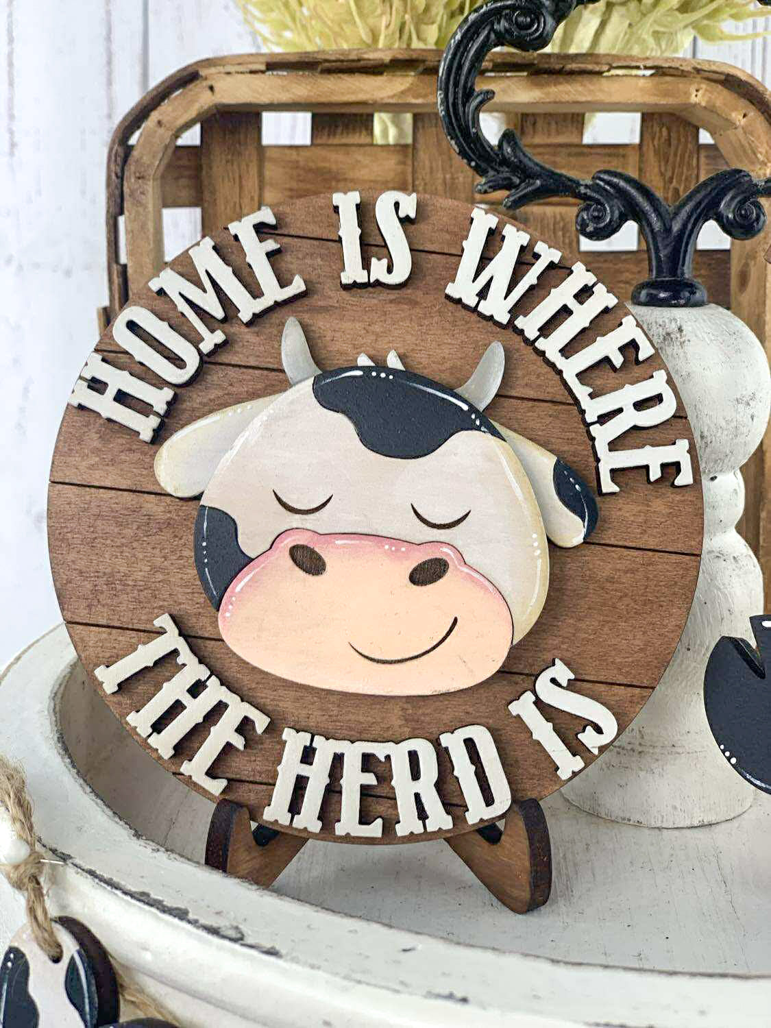 Farmhouse Cow Tiered Tray Decor
