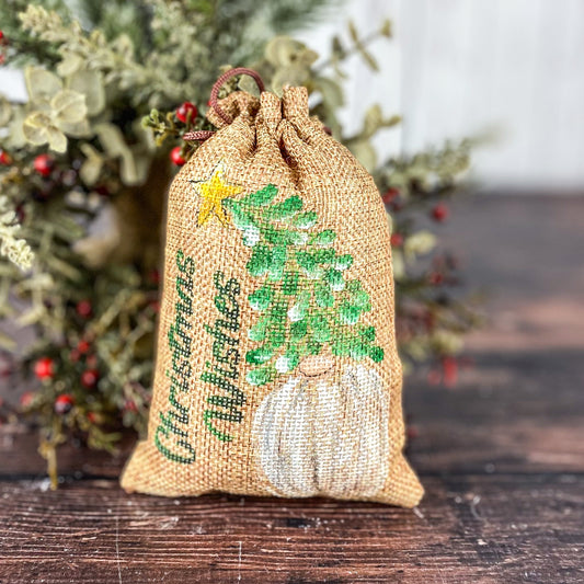 Gnome Christmas wishes burlap bag
