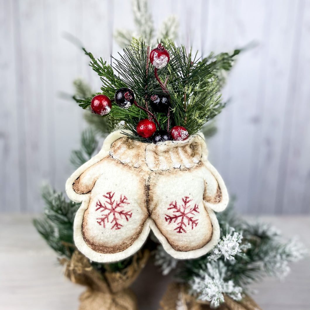 Winter Mittens Tier Tray decor - Rustic winter mittens ornament