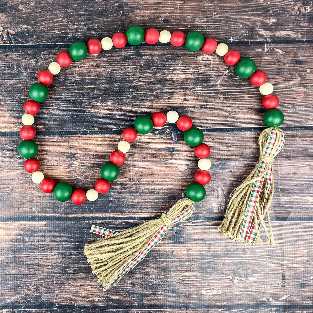 Red & Green Christmas Garland with ribbon tassels