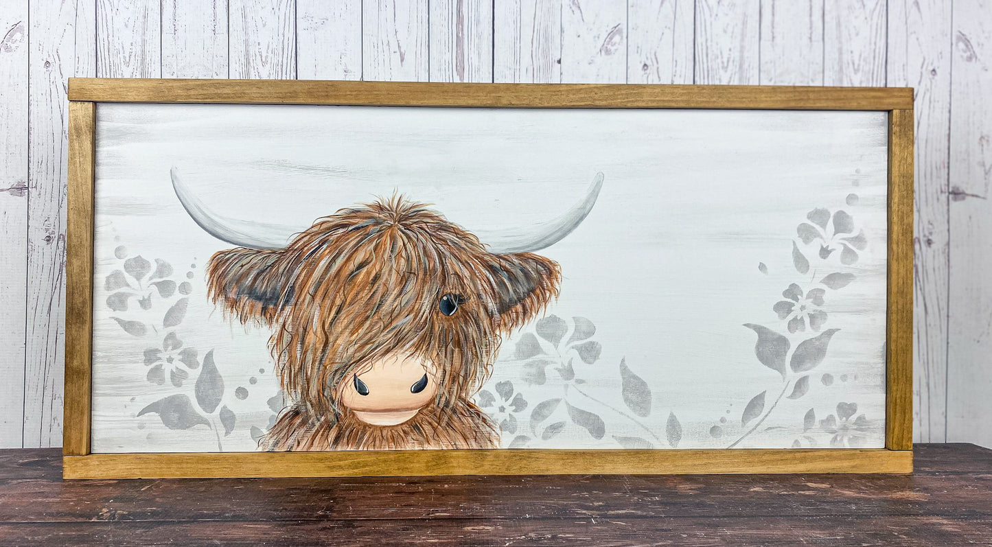 Hand painted Highland Cow framed sign