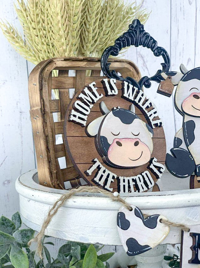 Farmhouse Cow Tiered Tray Decor