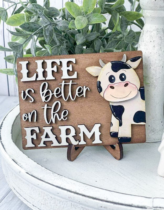Farmhouse Cow Tiered Tray Decor