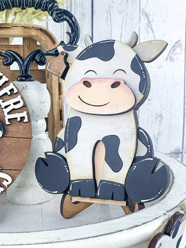 Farmhouse Cow Tiered Tray Decor