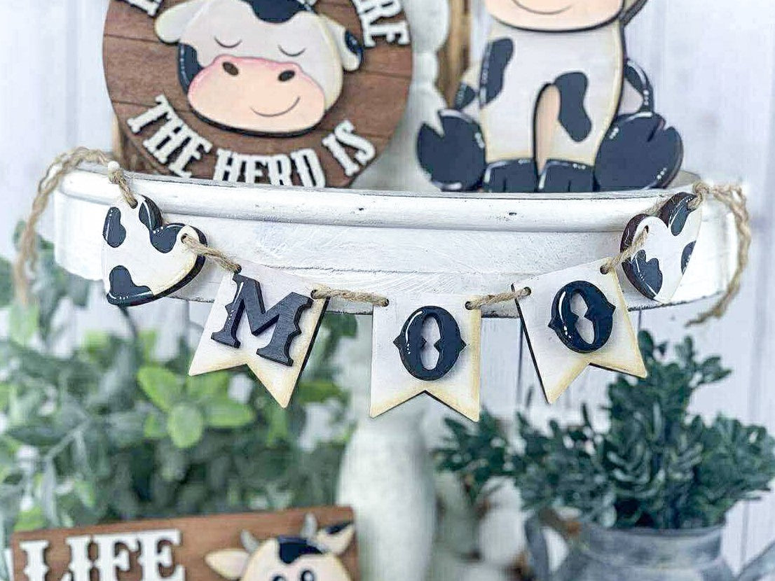 Farmhouse Cow Tiered Tray Decor