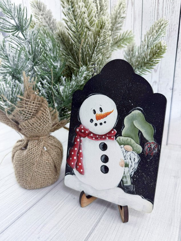 Hand-Painted Snowman and Gnome Winter Wood Décor