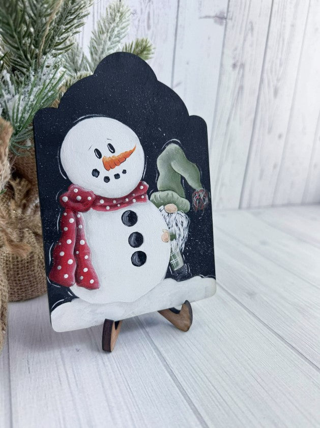 Hand-Painted Snowman and Gnome Winter Wood Décor