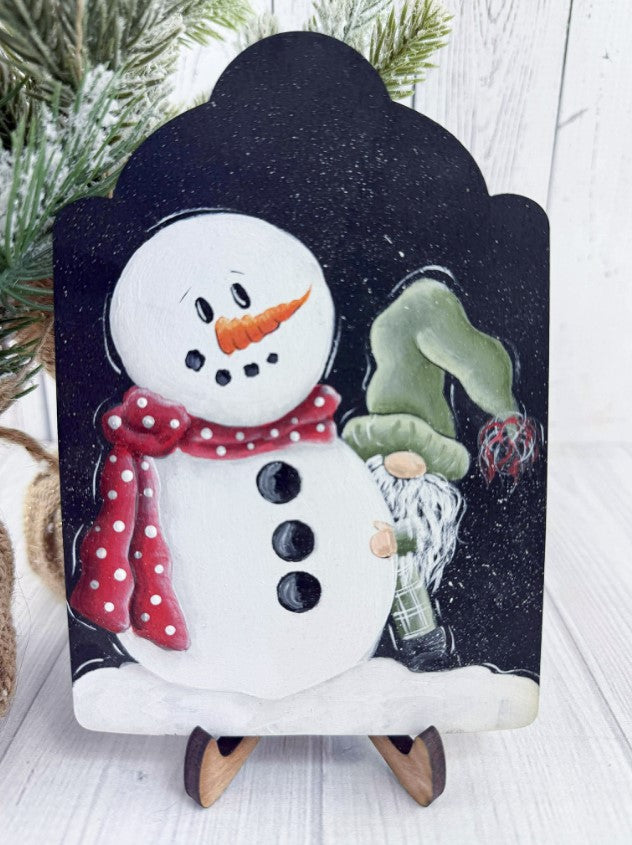 Hand-Painted Snowman and Gnome Winter Wood Décor