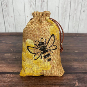 Bee burlap bag with honeycomb