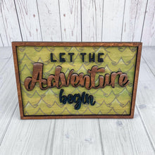 Load image into Gallery viewer, Let the adventure begin 3D wood tiered tray sign
