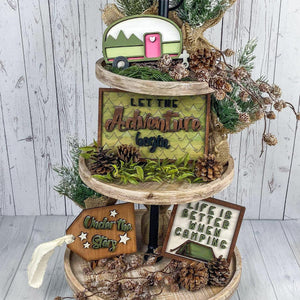 Life is better when camping wood tiered tray sign