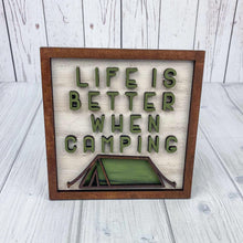 Load image into Gallery viewer, Life is better when camping wood tiered tray sign
