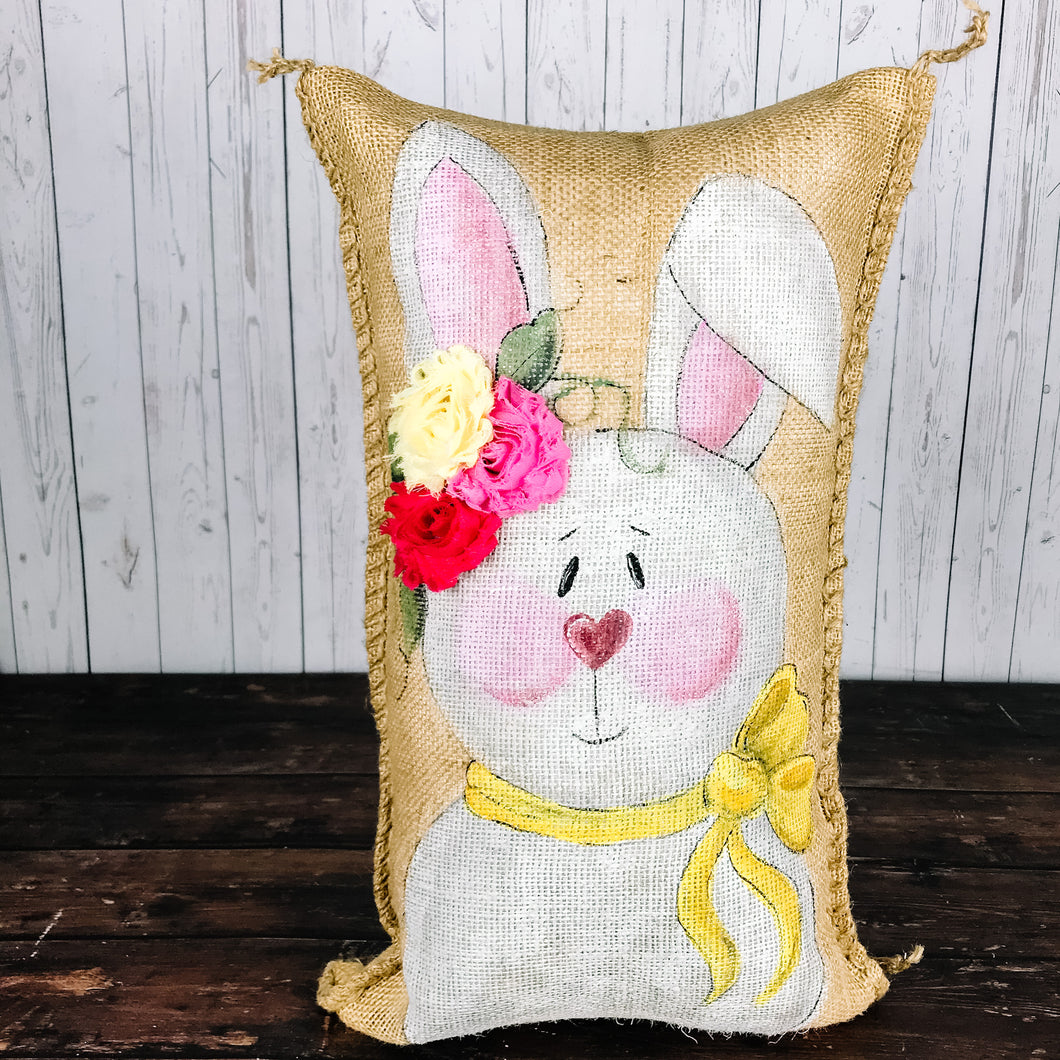 Spring Bunny Burlap Pillow