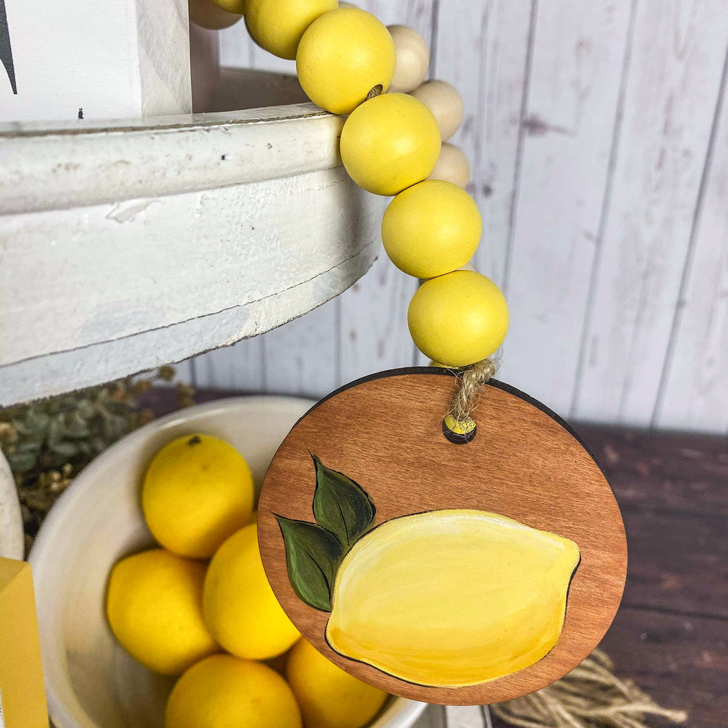 Lemon Wood Bead Garland - Lemon Tiered Tray Decor - Lemon Farmhouse Beads