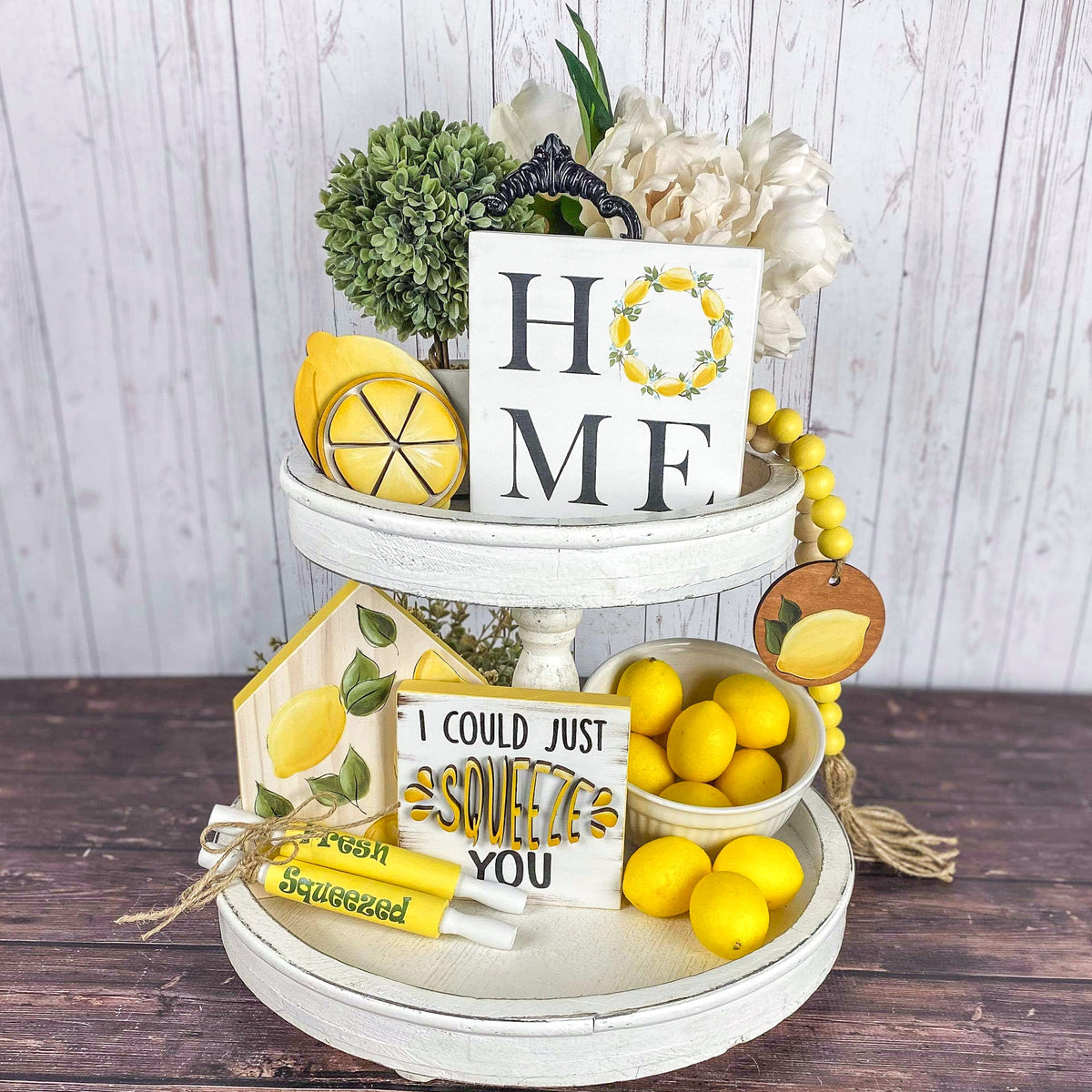Easy Peasy Lemon Squeezy Wooden Tabletop Sign – Farmhouse Tiered Tray Decor, Multicolor Summer Kitchen Accent