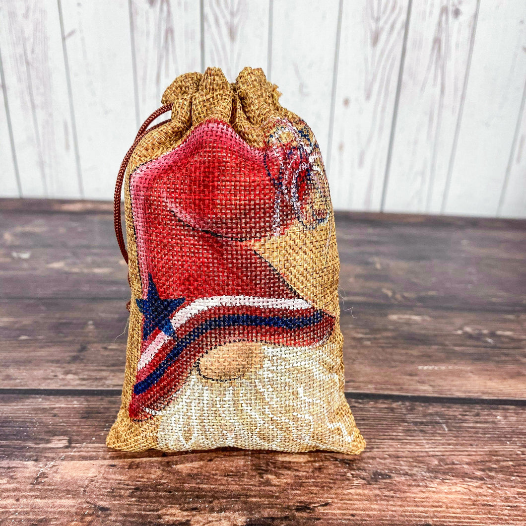 Small Patriotic Gnome Burlap Bag
