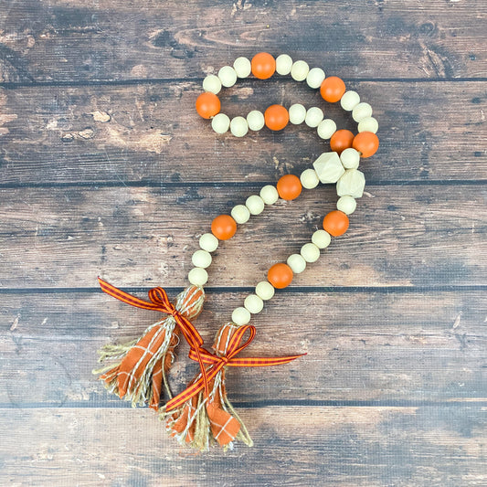 Fall Rag Wood Bead Garland with Tassels