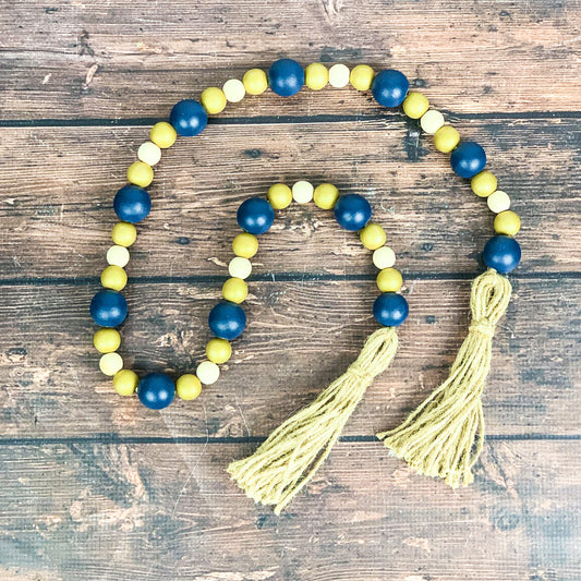 Navy & Gold Wood Bead Garland