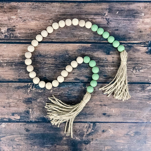 Natural and Sage Green Farmhouse Wood Bead Garland