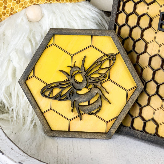 Hexagon Bee 3D sign - Honey Bee Tiered Tray Decor