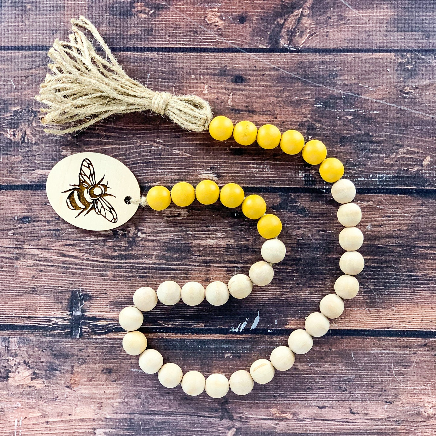 Honey Bee Farmhouse wood bead garland - Honey Bee Tiered Tray Decor