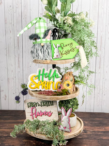Hello Spring Tiered Tray Decor - 3D Wood Spring Sign