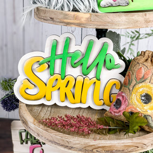 Hello Spring Tiered Tray Decor - 3D Wood Spring Sign