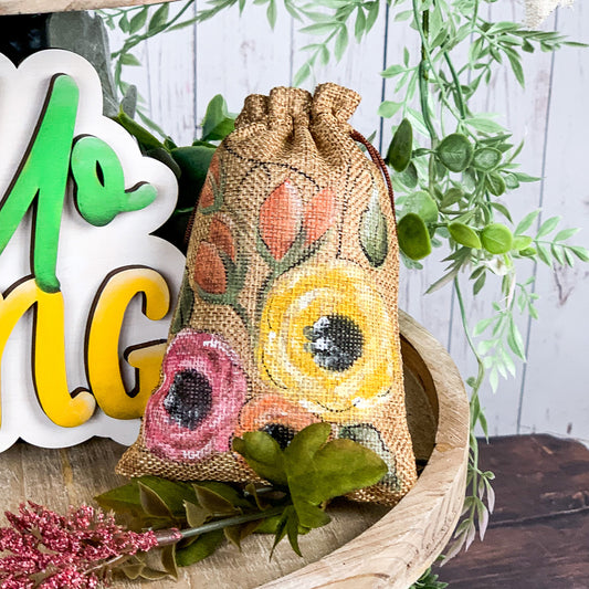 Spring Floral Burlap Bag - Spring tiered tray decor - Spring decorative tray