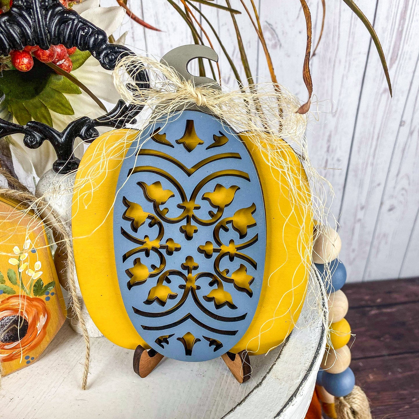 Blue and Yellow Pumpkin set - 3D Pumpkin Home Decor